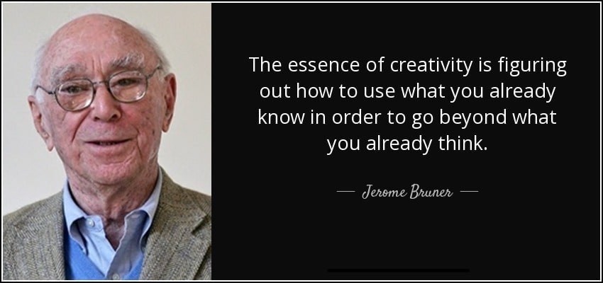 Jerome Bruner portrait with a quote about discovery