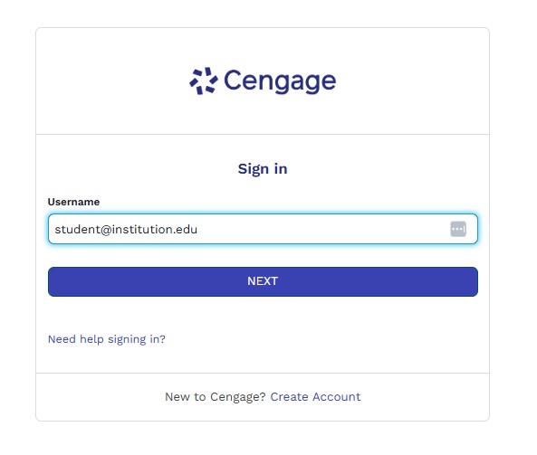 Cengage account sign-in page for students