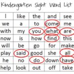 Kindergarten sight word list highlighting tricky words