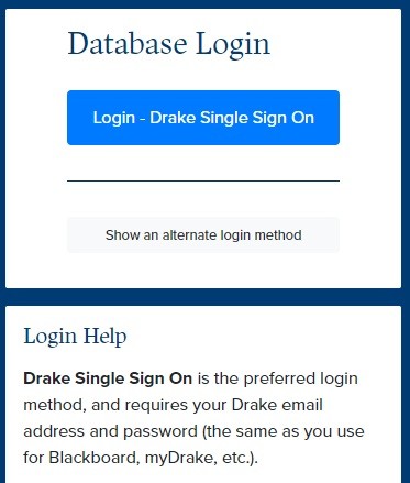 Drake University Cowles Library login page for Aspen Learning Library access