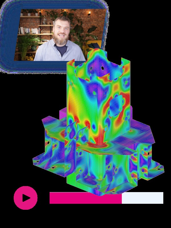 Promotional image for a free FEA (Finite Element Analysis) video lesson covering boundary conditions, meshing, and loads, designed to accelerate FEA skill development.