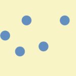 Five blue dots randomly arranged on a yellow background