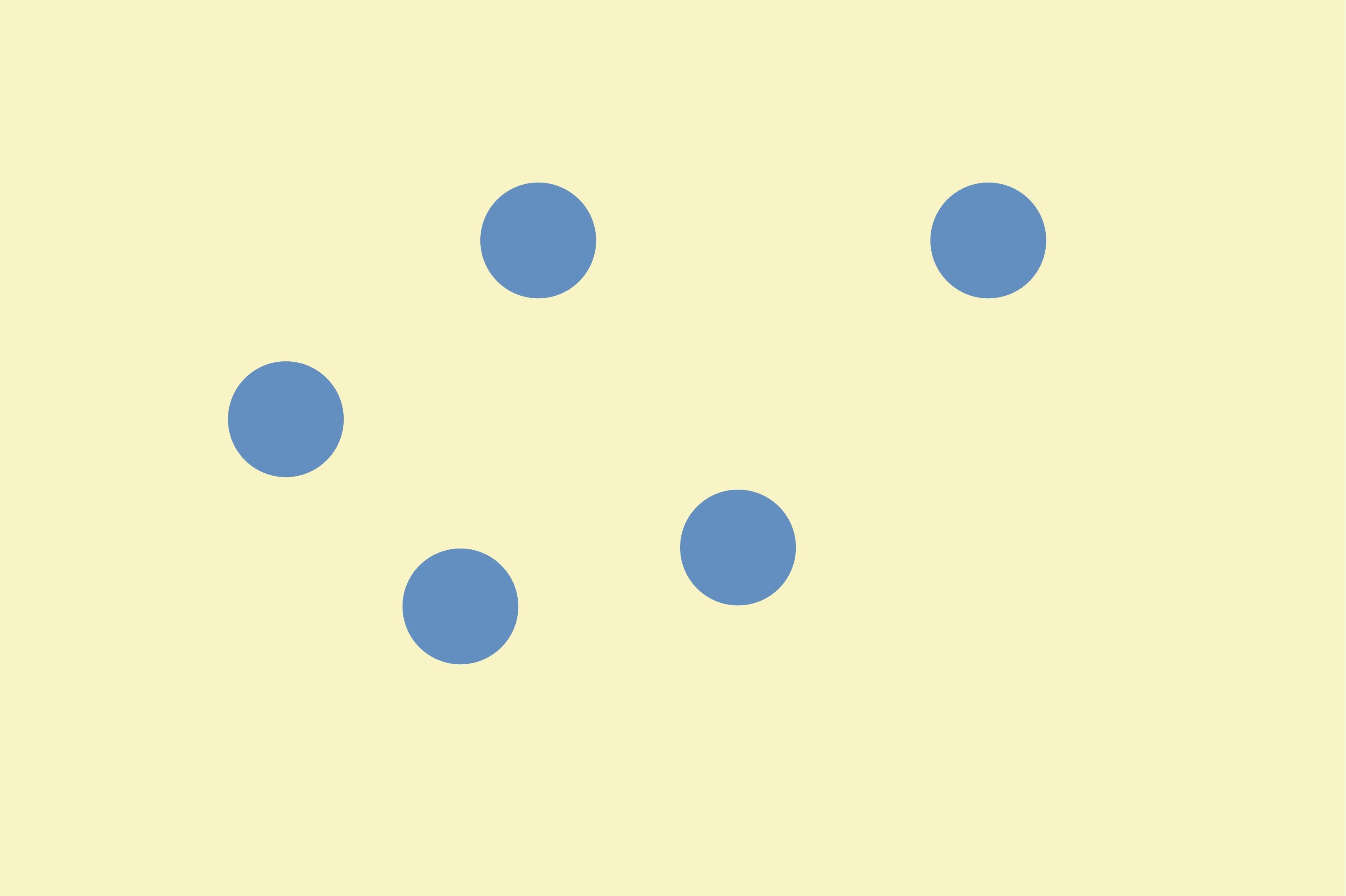 Five blue dots randomly arranged on a yellow background