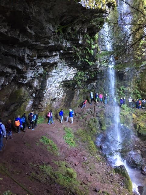 Students experiencing the waterfall hike, a memorable activity at the Cispus Learning Center outdoor school.