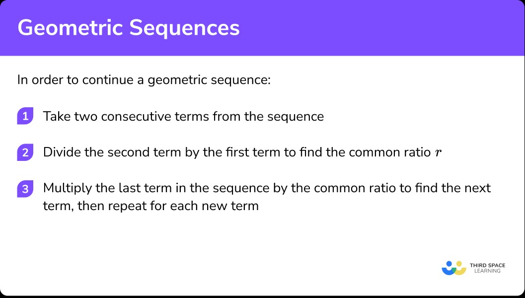 Diagram explaining the steps to continue a geometric sequence