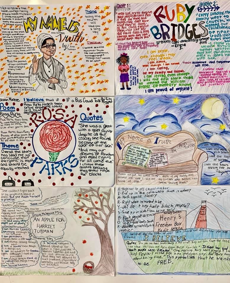 Gina Knight Hess 6th Grade ELA students' One-pagers