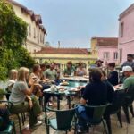 Group meal outside in Portugal