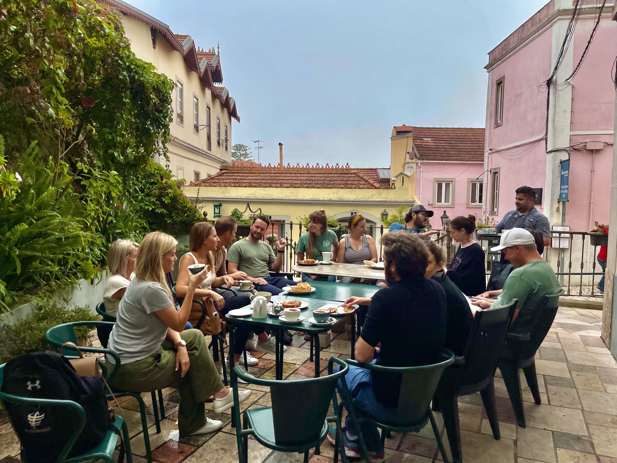 Group meal outside in Portugal