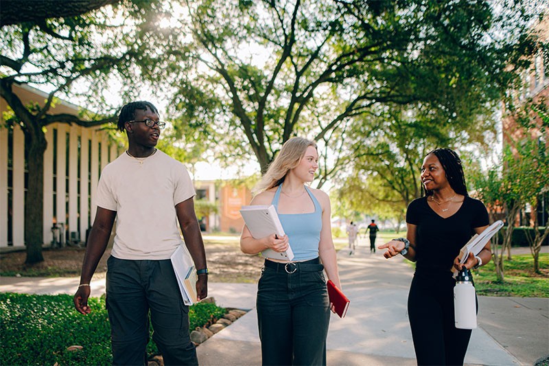 Students collaborating on campus at Houston Christian University