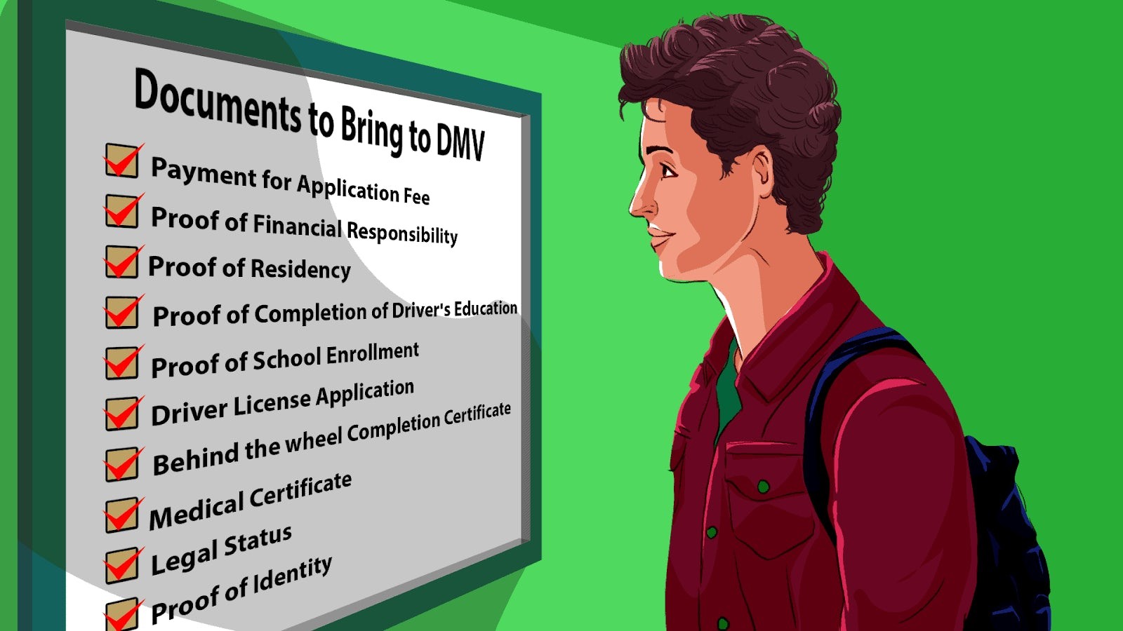 Preparing required documents for a DMV driver's license test