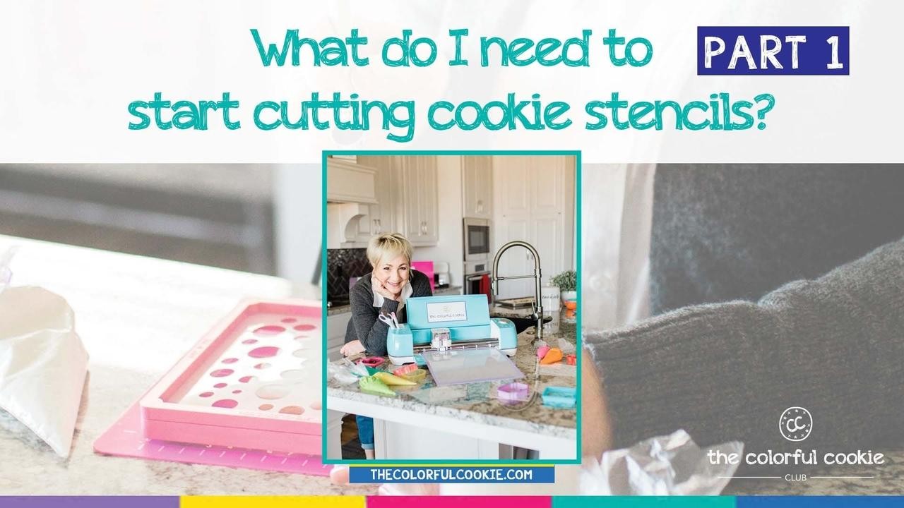 Essential tools for cutting cookie stencils, including a cutting machine, mat, and blades