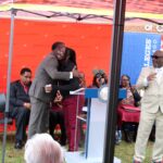 Mayor Brandon Johnson with Malcolm X College West Campus student at groundbreaking for Westside Learning Center expansion