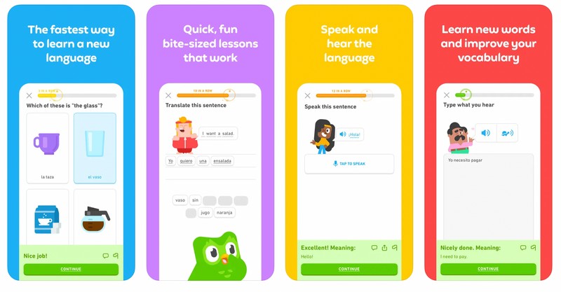 Duolingo app interface showcasing language learning lessons