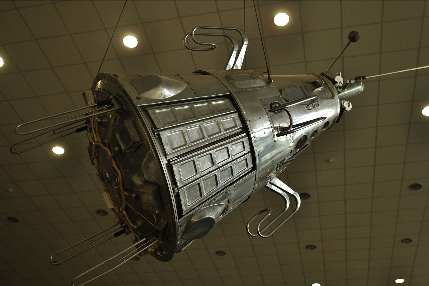 Sputnik 3 Model at Tsiolkovsky Museum: A detailed model of the Sputnik 3 satellite is showcased at the Konstantin E. Tsiolkovsky State Museum of the History of Cosmonautics in Kaluga, Russia, highlighting its scientific instruments and design.