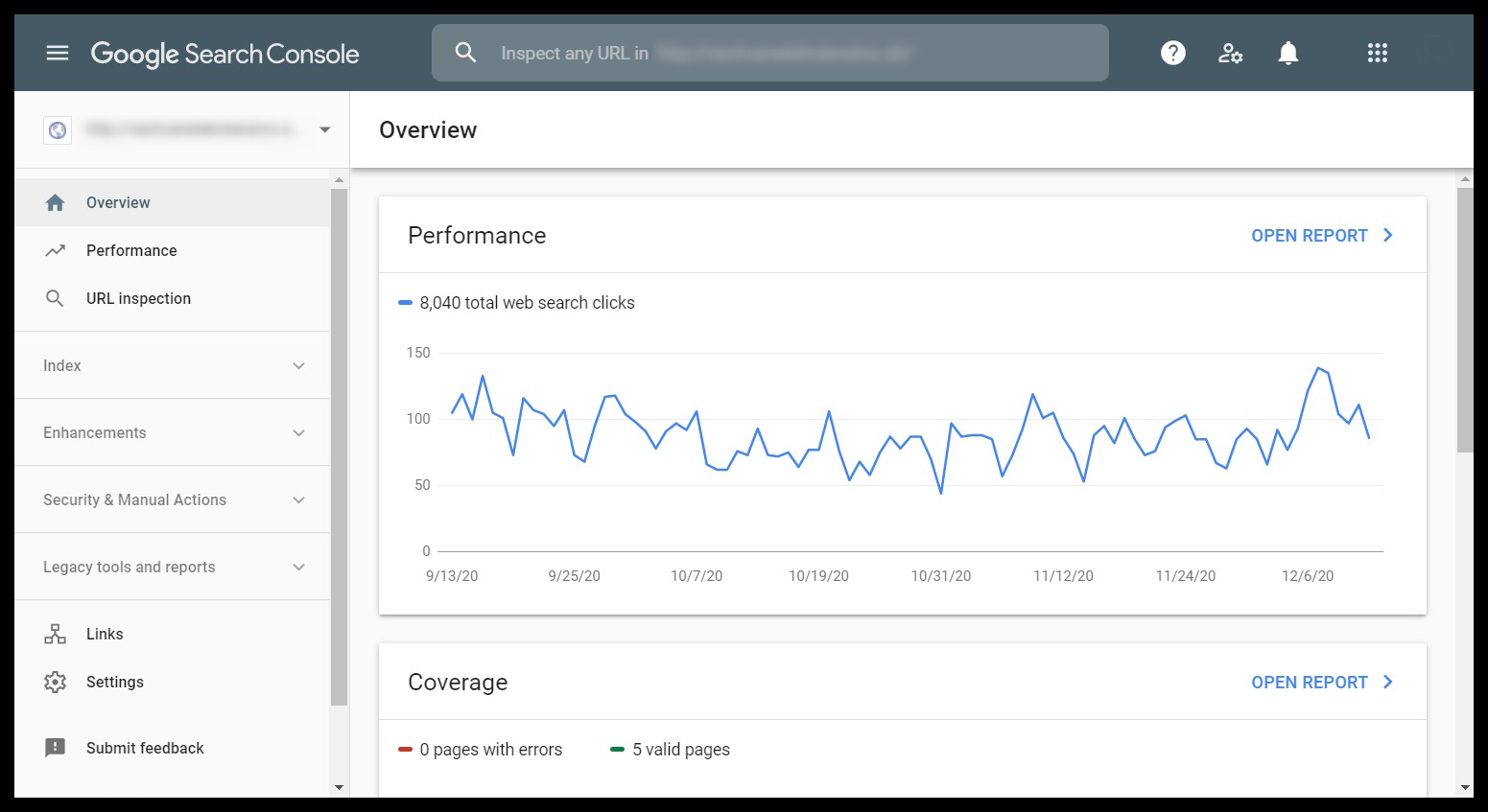 Learn SEO Optimization with Google Search Console: Website performance overview in Google Search Console, highlighting key metrics like clicks, impressions, and average position.