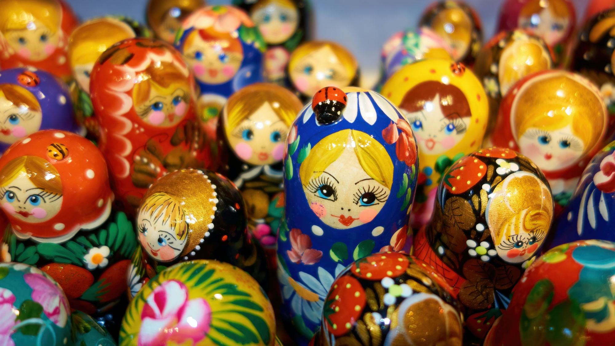 Colorful Matryoshka dolls, a symbol of Russian culture and art