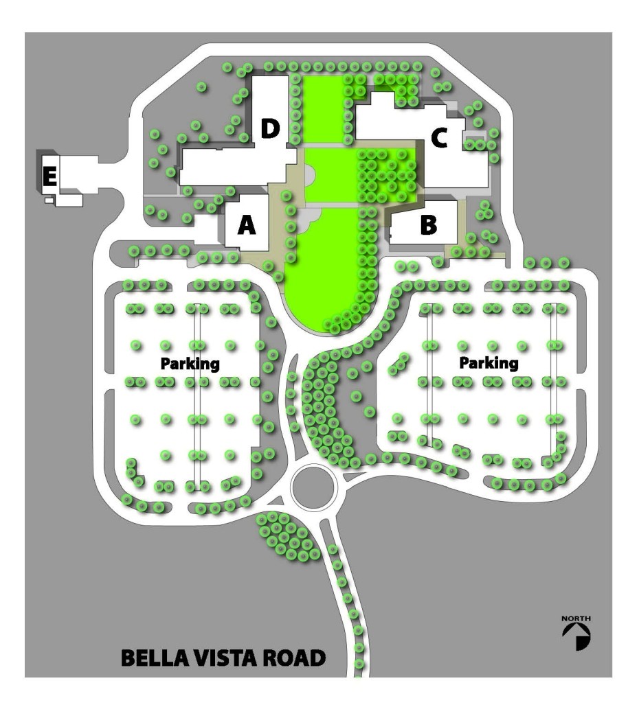 Map of San Tan Learning Center Campus, Central Arizona College, highlighting building locations and key areas.