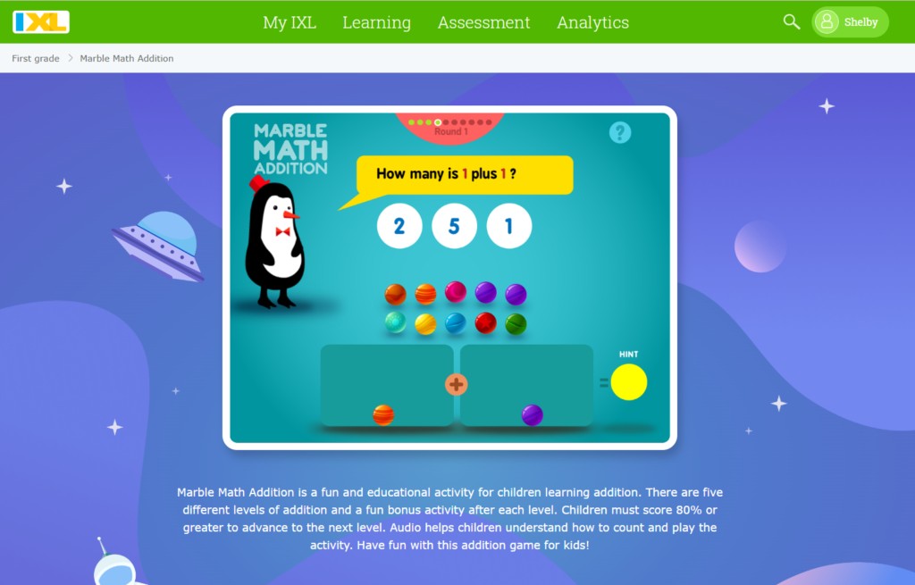 IXL Learning Games Interface: Engaging math and language arts games for elementary students on IXL, featuring colorful graphics and interactive elements to make learning fun.