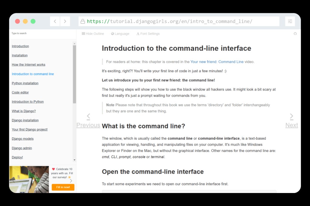 Django Girls intro to command line