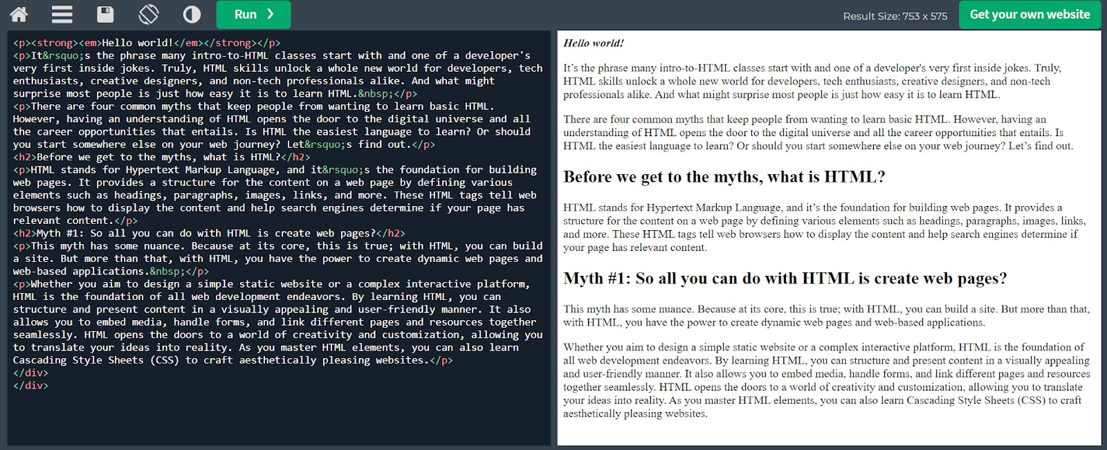HTML Code Example