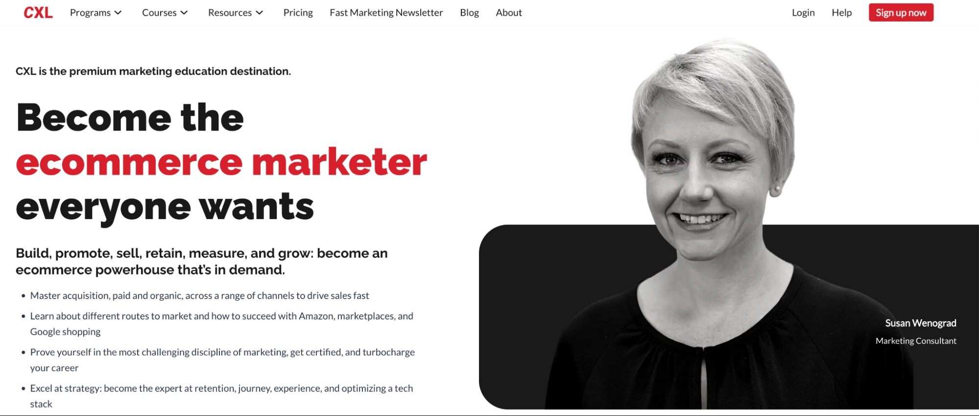 Screenshot of the CXL ecommerce course homepage