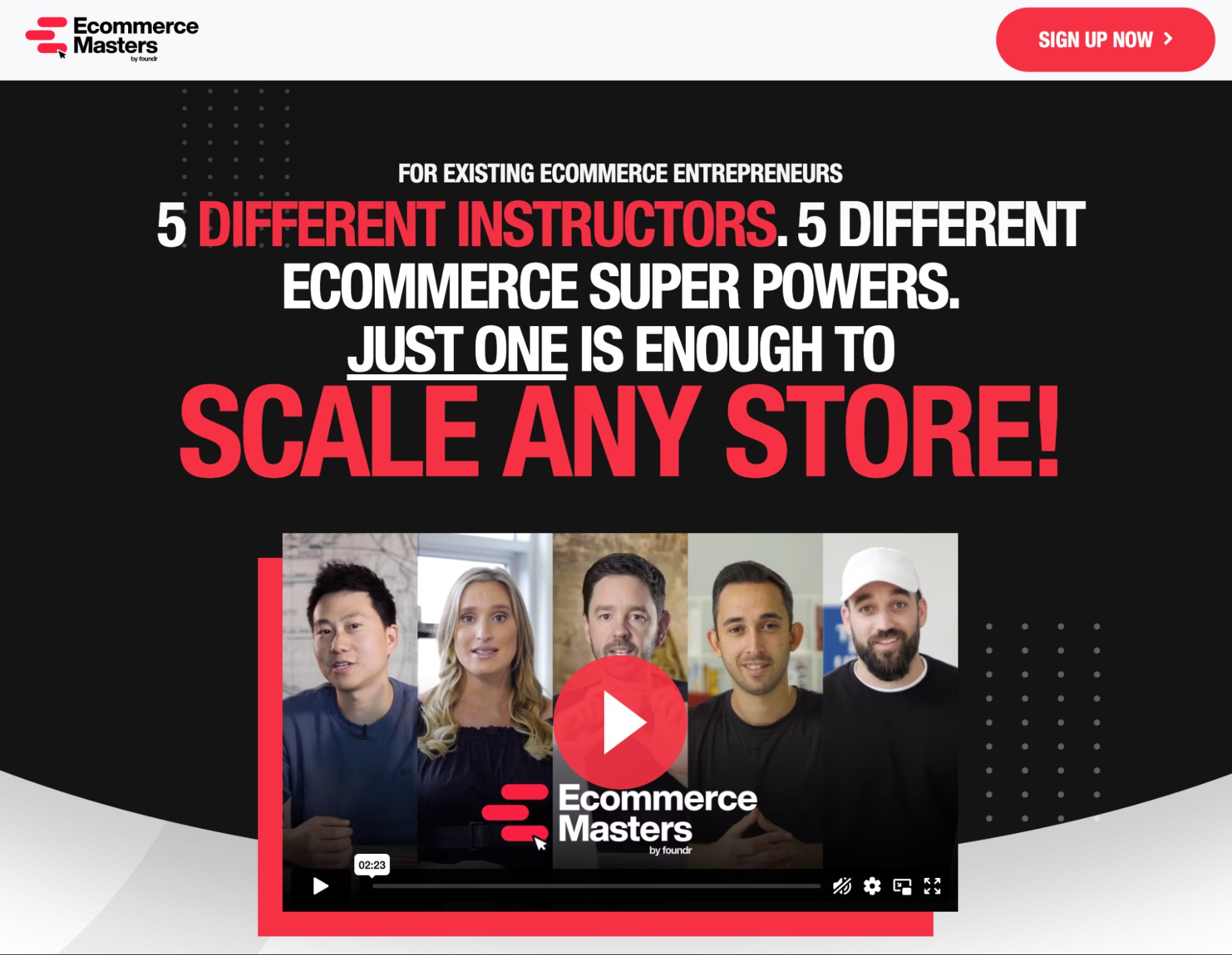 Screenshot of the Ecommerce Masters course homepage