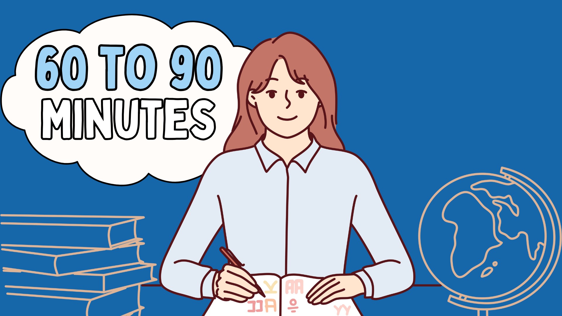 Illustration showing how long it takes to learn the Korean alphabet, emphasizing quick learning.