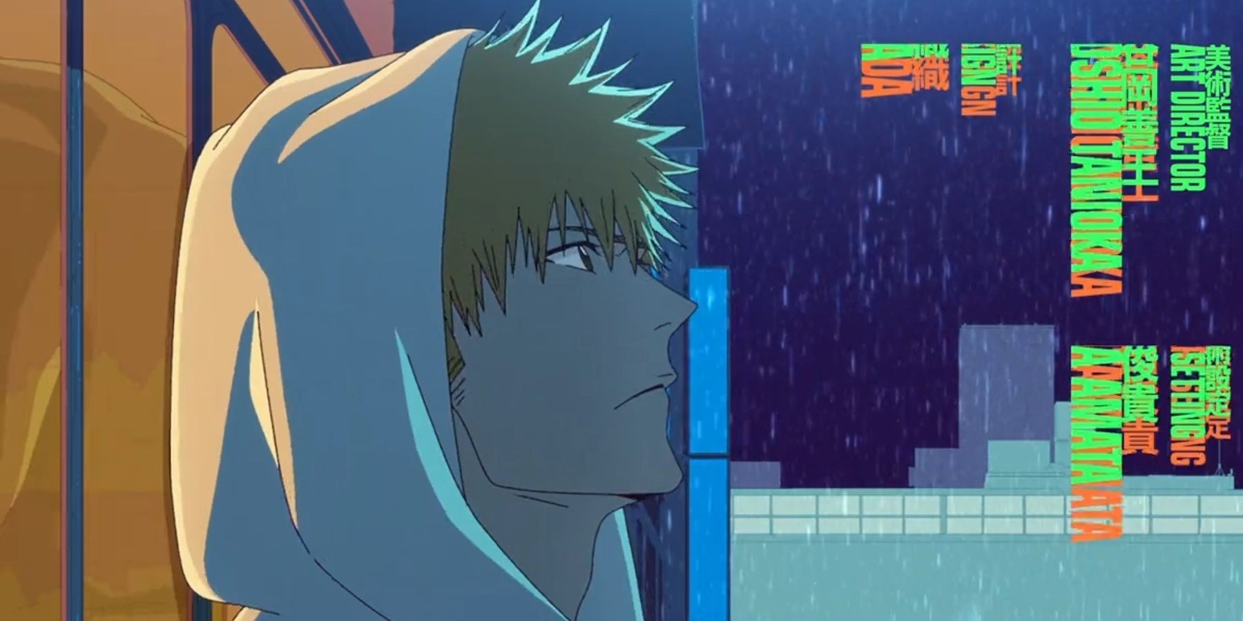 Ichigo with a white hood on