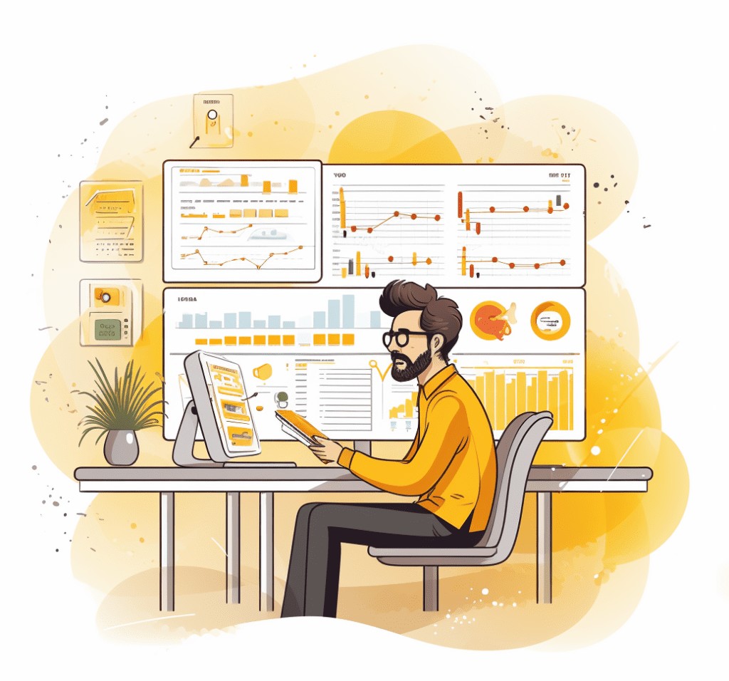 Illustration showing various data source icons converging into the Power Query editor, signifying data transformation and preparation.