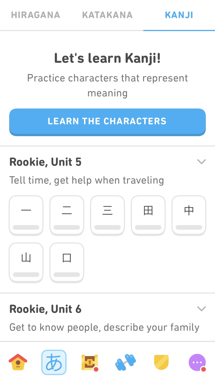 Duolingo teaches each kanji character