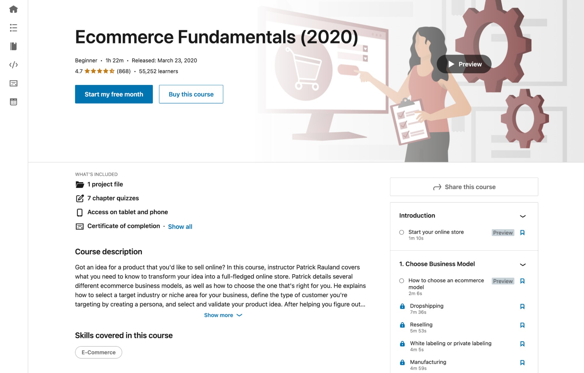 Screenshot of the homepage for the ecommerce fundamentals course