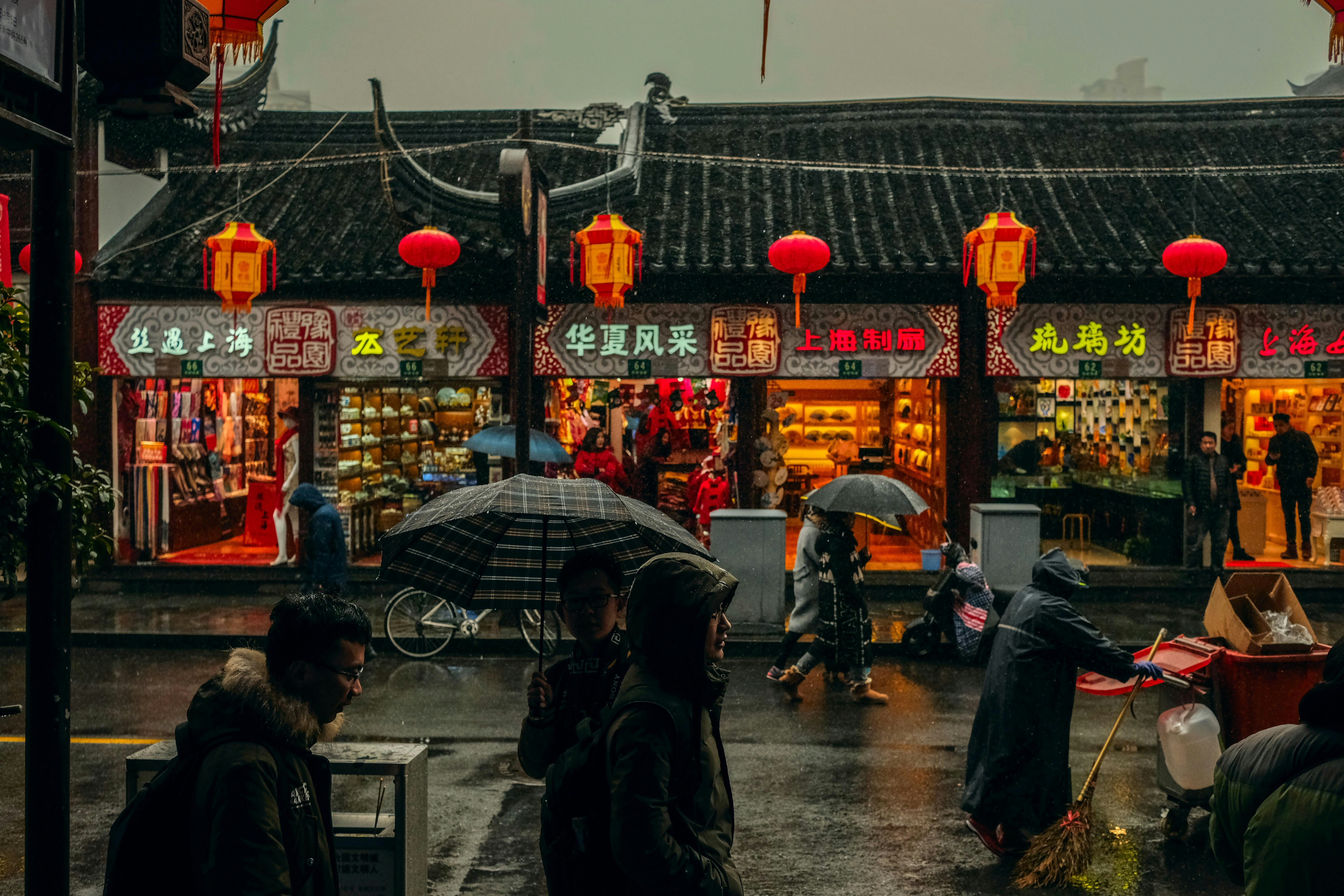 A person walking in Shanghai, China