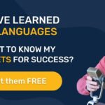 Woman happily uses language learning app on a tablet to enhance her language learning journey