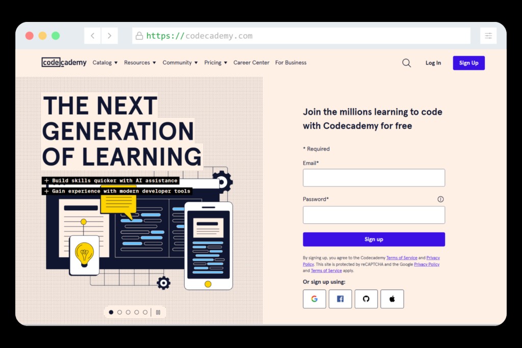 Codecademy offers free courses to learn HTML, CSS, and JavaScript basics