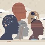Silhouettes of heads with different patterns and shapes, indicating a diversity of thought