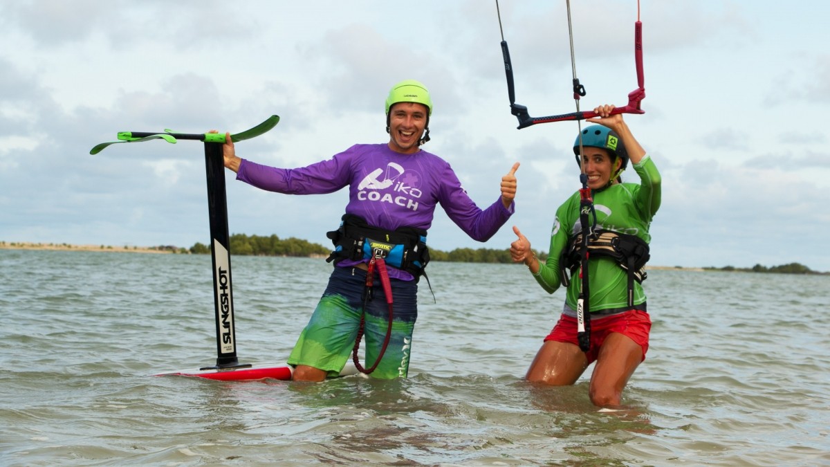 Kiteboarder performing an impressive aerial trick