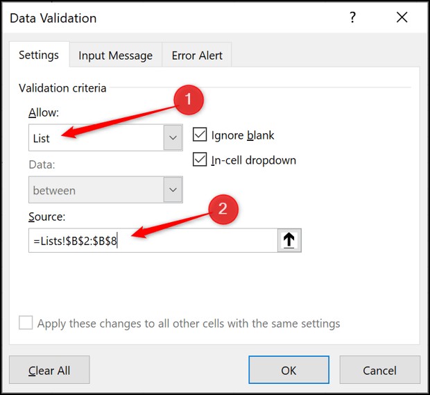 Data Validation Dropdown