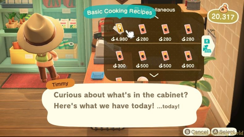 Animal Crossing New Horizons guide cooking buy basic cooking recipes Nooks Cranny DIY 1