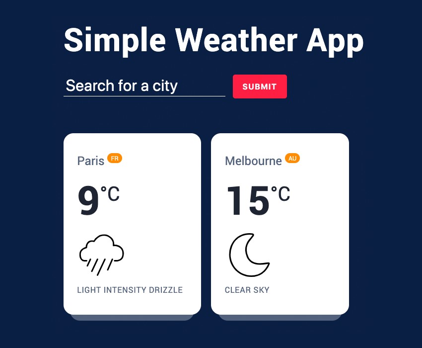 Screenshot of a simple weather app interface
