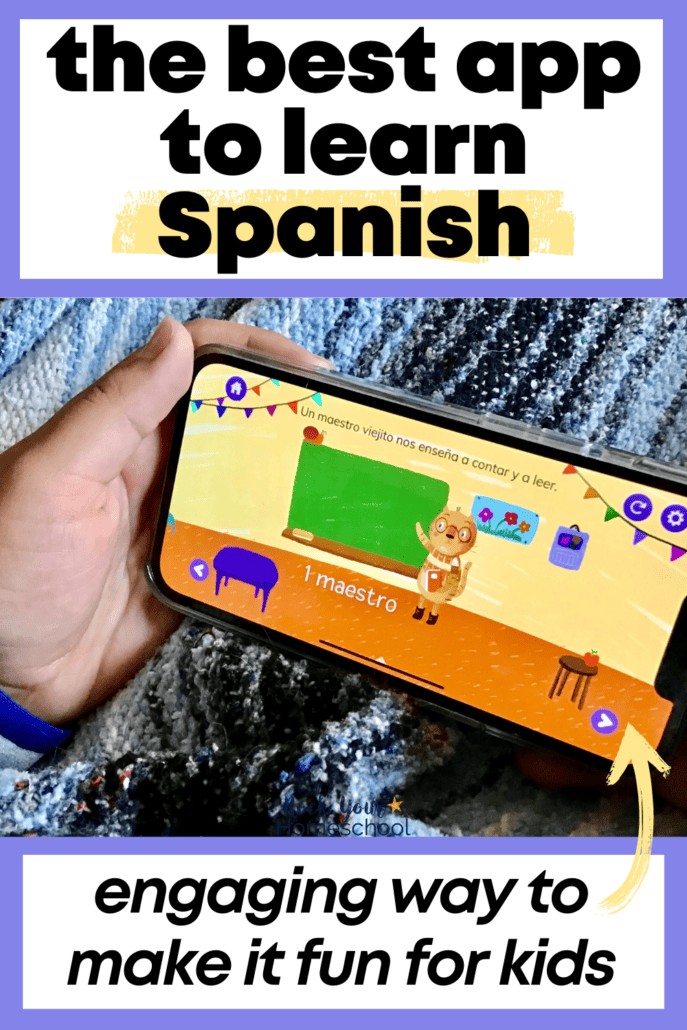 Boy learning Spanish with a tablet.