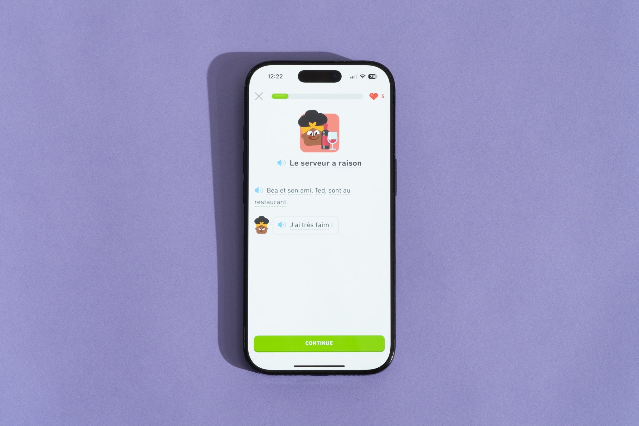 Duolingo language learning app display showing the lessons and levels