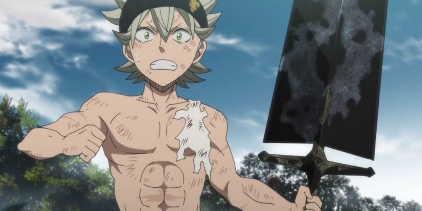Asta's determined expression as he receives the Five-Leaf Grimoire, symbolizing his Anti-Magic abilities