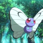 Butterfree floating around the forest