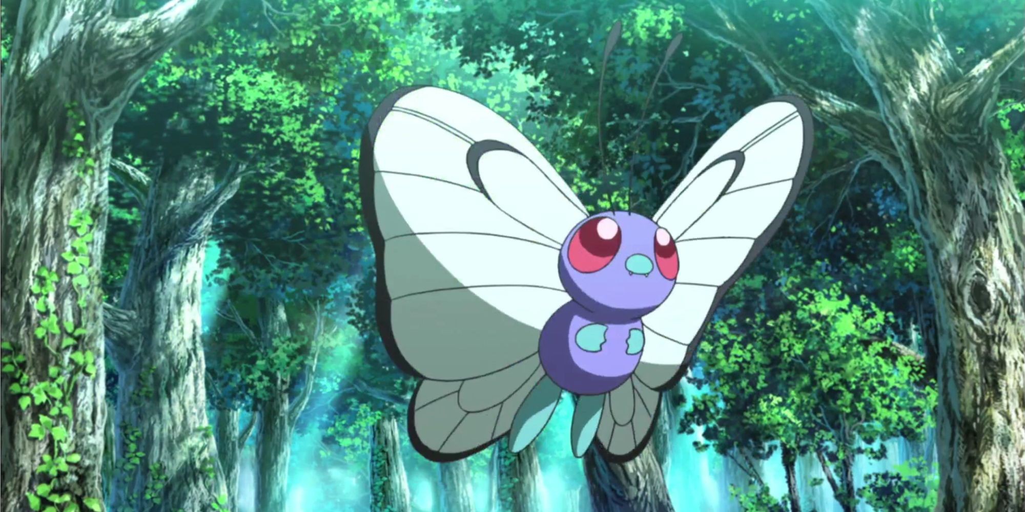Butterfree floating around the forest