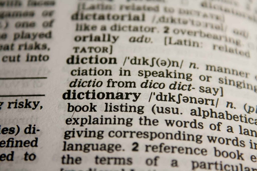 Importance of vocabulary in language learning illustrated by a dictionary