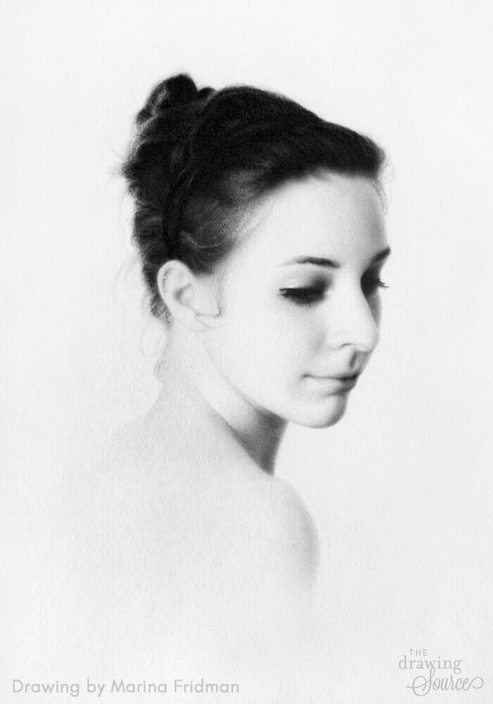 Sketch of woman's face drawn with graphite pencils