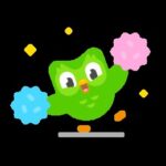 Illustration of Duo the Duolingo owl cheering with pompoms