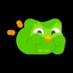 Duo the Duolingo owl laying down on his stomach