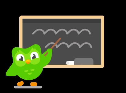 Duolingo Owl holding up a smartphone displaying a language learning lesson.