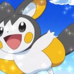 Emolga Pokémon gliding with electric sparks around it.